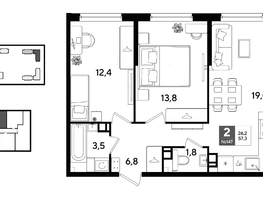 Продается 2-комнатная квартира ЖК ДОГМА ПАРК, литера 22, 57.3  м&sup2;, 10440060 рублей