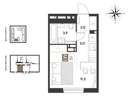 Продается Студия ЖК ГРЕЙД, литер 14, 22.2  м&sup2;, 4948380 рублей
