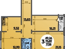 Продается 3-комнатная квартира ЖК Молодежный 2, литера 3, 77.18  м&sup2;, 8538147 рублей