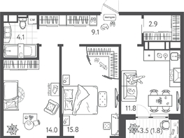 Продается 2-комнатная квартира ЖК Все Свои ВИП, литера 3, 59.45  м&sup2;, 13197900 рублей