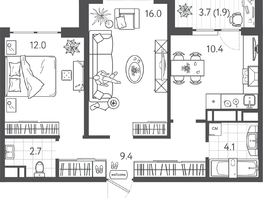 Продается 2-комнатная квартира ЖК Все Свои ВИП, литера 3, 55.3  м&sup2;, 11557700 рублей