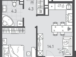 Продается 1-комнатная квартира ЖК Все Свои ВИП, литера 3, 35.65  м&sup2;, 9875050 рублей