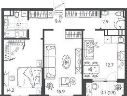 Продается 2-комнатная квартира ЖК Все Свои ВИП, литер 4, 60.4  м&sup2;, 13408800 рублей