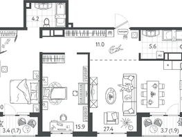 Продается 2-комнатная квартира ЖК Все Свои ВИП, литер 4, 83.8  м&sup2;, 21536600 рублей