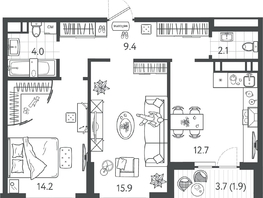 Продается 2-комнатная квартира ЖК Все Свои ВИП, литер 4, 59.5  м&sup2;, 12911500 рублей