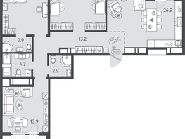 Продается 3-комнатная квартира ЖК Все Свои ВИП, литер 4, 107.15  м&sup2;, 29680550 рублей