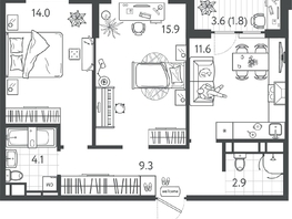 Продается 2-комнатная квартира ЖК Все Свои ВИП, литер 4, 59.55  м&sup2;, 12803250 рублей