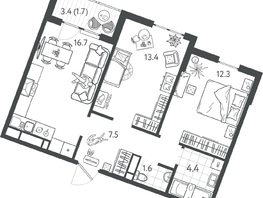Продается 2-комнатная квартира ЖК Все Свои ВИП, литер 7, 57.45  м&sup2;, 12179400 рублей