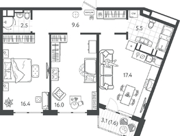 Продается 2-комнатная квартира ЖК Все Свои ВИП, литер 7, 68.05  м&sup2;, 14426600 рублей