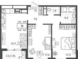 Продается 2-комнатная квартира ЖК Все Свои ВИП, литер 7, 58.7  м&sup2;, 12327000 рублей