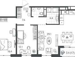 Продается 2-комнатная квартира ЖК Все Свои ВИП, литер 7, 72.3  м&sup2;, 18581100 рублей