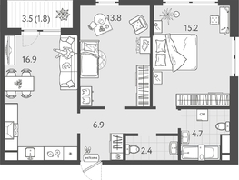 Продается 2-комнатная квартира ЖК Все Свои ВИП, литер 8, 61.8  м&sup2;, 13101600 рублей