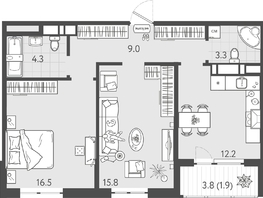 Продается 2-комнатная квартира ЖК Все Свои ВИП, литер 8, 62.3  м&sup2;, 13643700 рублей