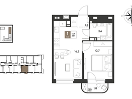 Продается 1-комнатная квартира ЖК ГРЕЙД, литер 13, 34.1  м&sup2;, 6970040 рублей