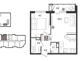 Продается 1-комнатная квартира ЖК Рекорд 2, литера 6, 48.5  м&sup2;, 11620600 рублей