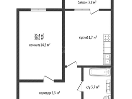 Продается 1-комнатная квартира ЖК Открытие, 35.4  м&sup2;, 3750000 рублей