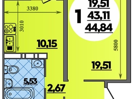 Продается 1-комнатная квартира ЖК Восточный, литер 52, 44.84  м&sup2;, 6354000 рублей