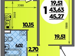 Продается 1-комнатная квартира ЖК Восточный, литер 52, 45.27  м&sup2;, 6089000 рублей