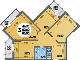 Продается 3-комнатная квартира ЖК Парк у дома, литера 7.2, 86  м&sup2;, 14345799 рублей