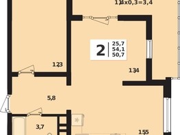 Продается 2-комнатная квартира ЖК Грани, литера 6, 54.1  м², 7269400 рублей