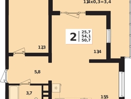 Продается 2-комнатная квартира ЖК Грани, литера 6, 54.1  м², 8356400 рублей