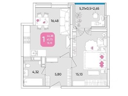 Продается 1-комнатная квартира ЖК Любимово, 16 квартал литер 1, 44.17  м², 5635014 рублей