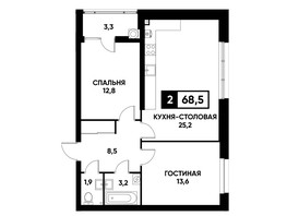 Продается 1-комнатная квартира ЖК Кварталы 17/77, литер 20.1, 68.5  м², 8141225 рублей