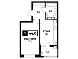Продается 1-комнатная квартира ЖК Кварталы 17/77, литер 20.1, 44  м², 4866400 рублей