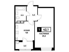 Продается 1-комнатная квартира ЖК Высота, литер 4.1, 42.1  м², 4433130 рублей