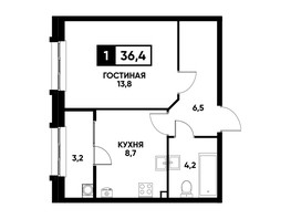 Продается 1-комнатная квартира ЖК Кварталы 17/77, литер 7.3, 36.4  м², 3803800 рублей