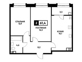 Продается 2-комнатная квартира ЖК Кварталы 17/77, литер 7.3, 61.4  м², 5894400 рублей