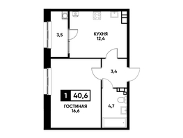 Продается 1-комнатная квартира ЖК Кварталы 17/77, литер 7.4, 40.6  м², 4161500 рублей