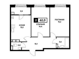 Продается 2-комнатная квартира ЖК Основа, литер 12.1, 62  м², 5611000 рублей