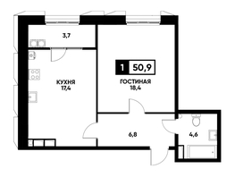 Продается 1-комнатная квартира ЖК Основа, литер 4, 50.9  м², 5003470 рублей