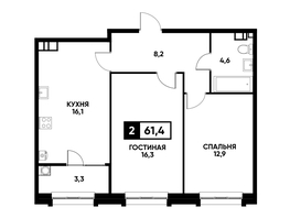 Продается 2-комнатная квартира ЖК Кварталы 17/77, литер 7.4, 61.4  м², 6069390 рублей