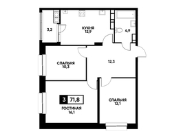 Продается 3-комнатная квартира ЖК Кварталы 17/77, литер 4.1, 71.8  м², 6810230 рублей