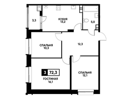 Продается 3-комнатная квартира ЖК Кварталы 17/77, литер 4.2, 72.3  м², 7067325 рублей