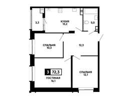 Продается 3-комнатная квартира ЖК Кварталы 17/77, литер 7.1, 72.3 м², 7201080 рублей