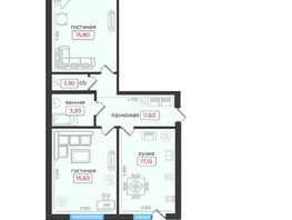 Продается 2-комнатная квартира ЖК Европейский 5, 68.6  м², 7203000 рублей