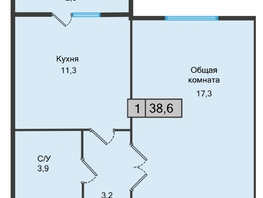 Продается 1-комнатная квартира ЖК Кислород, 1 очередь, 38.6  м², 4632000 рублей