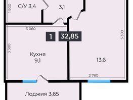 Продается 1-комнатная квартира ЖК Атмосфера, б/с 1,2,3,4, 33.05  м², 3238900 рублей