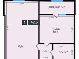 Продается 1-комнатная квартира ЖК Атмосфера, б/с 1,2,3,4, 42.3  м², 3891600 рублей