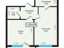 Продается 1-комнатная квартира ЖК Дунаевского, дом 2, 44.56 м², 4589680 рублей