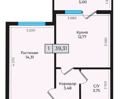 Продается 1-комнатная квартира ЖК Дунаевского, дом 2, 39.31  м², 4048930 рублей