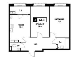 Продается 2-комнатная квартира ЖК Основа, литер 12.1, 61.8  м², 6025500 рублей