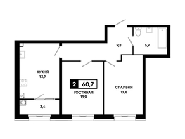 Продается 2-комнатная квартира ЖК Основа, литер 5.2, 60.7 м², 6221750 рублей