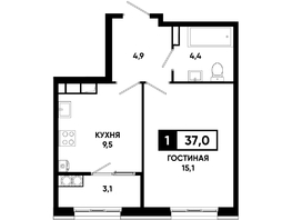 Продается 1-комнатная квартира ЖК Основа, литер 5.2, 37  м², 4181000 рублей