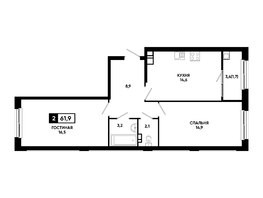 Продается 2-комнатная квартира ЖК Резиденция СОФИ, 61.9 м², 6251900 рублей