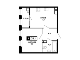 Продается 1-комнатная квартира ЖК Резиденция СОФИ, 35.1  м², 3896100 рублей