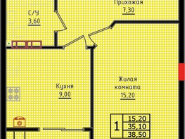 Продается 1-комнатная квартира ЖК Суворов, дом 6, 38.5 м², 4735500 рублей